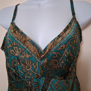 Vintage Silk Paisley Babydoll Dress Fairy Boho L/XL Y2K